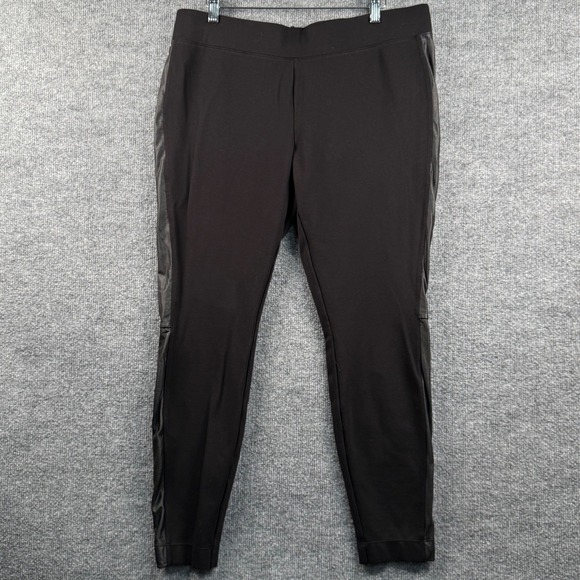 White House Black Market Pants - WHBM Large‎ Black Faux Leather Tuxedo Side Panel Leggings Biker Moto Edgy Pants